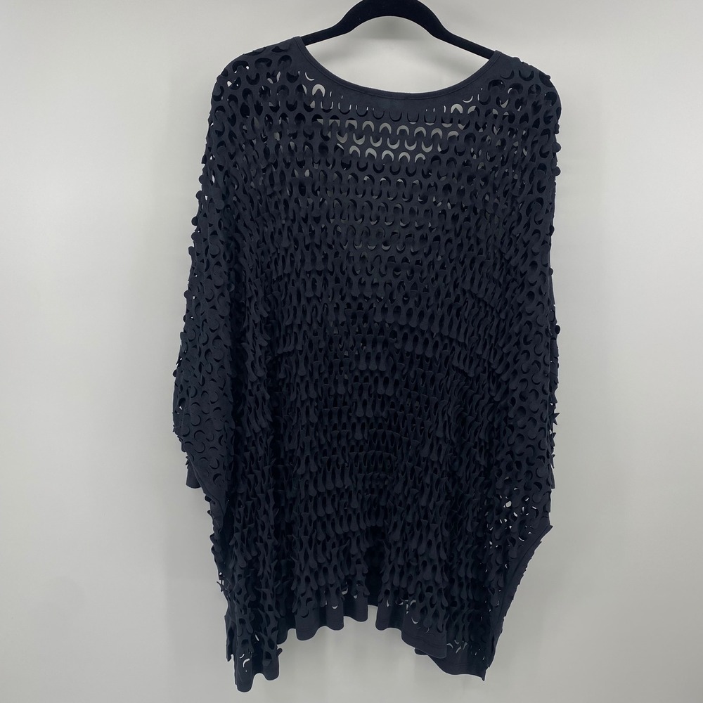 Alberto Makali Tunic Top Women L Black Laser Cut Openwork Faux Suede Oversized - Picture 2 of 8